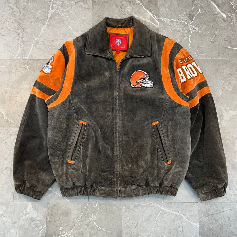 Vintage Cleveland Browns Suede Jacket Mens Medium NFL Football Leather Coat